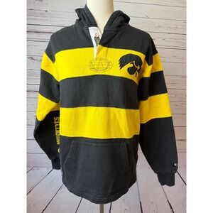 Donegal Bay Iowa Hawkeyes Rugby Hoodie Large Mens Shirt Striped NCAA Vintage Y2K
